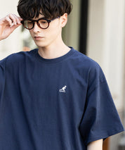 KANGOL 別注コラボ ワンポイントロゴ刺繍半袖クルーネックTシャツ 無地/リンガーネック