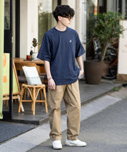 KANGOL 別注コラボ ワンポイントロゴ刺繍半袖クルーネックTシャツ 無地/リンガーネック