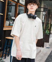 KANGOL 別注コラボ ワンポイントロゴ刺繍半袖クルーネックTシャツ 無地/リンガーネック