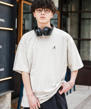 KANGOL 別注コラボ ワンポイントロゴ刺繍半袖クルーネックTシャツ 無地/リンガーネック