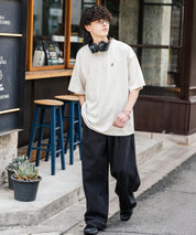 KANGOL 別注コラボ ワンポイントロゴ刺繍半袖クルーネックTシャツ 無地/リンガーネック