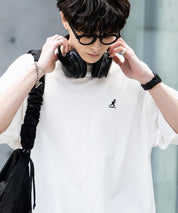 KANGOL 別注コラボ ワンポイントロゴ刺繍半袖クルーネックTシャツ 無地/リンガーネック