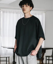 接触冷感 オーバーサイズサイドスリットダンボール半袖クルーネックTシャツ