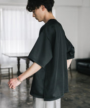 接触冷感 オーバーサイズサイドスリットダンボール半袖クルーネックTシャツ