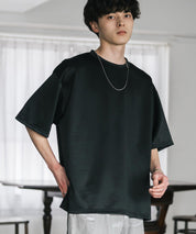 接触冷感 オーバーサイズサイドスリットダンボール半袖クルーネックTシャツ