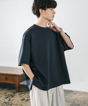 接触冷感 オーバーサイズサイドスリットダンボール半袖クルーネックTシャツ