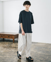 接触冷感 オーバーサイズサイドスリットダンボール半袖クルーネックTシャツ