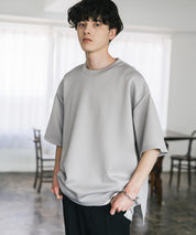 接触冷感 オーバーサイズサイドスリットダンボール半袖クルーネックTシャツ