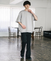 接触冷感 オーバーサイズサイドスリットダンボール半袖クルーネックTシャツ