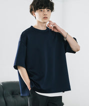 接触冷感 オーバーサイズサイドスリットダンボール半袖クルーネックTシャツ
