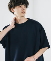 接触冷感 オーバーサイズサイドスリットダンボール半袖クルーネックTシャツ