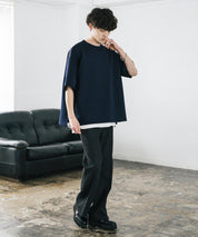 接触冷感 オーバーサイズサイドスリットダンボール半袖クルーネックTシャツ