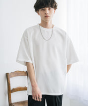 接触冷感 オーバーサイズサイドスリットダンボール半袖クルーネックTシャツ