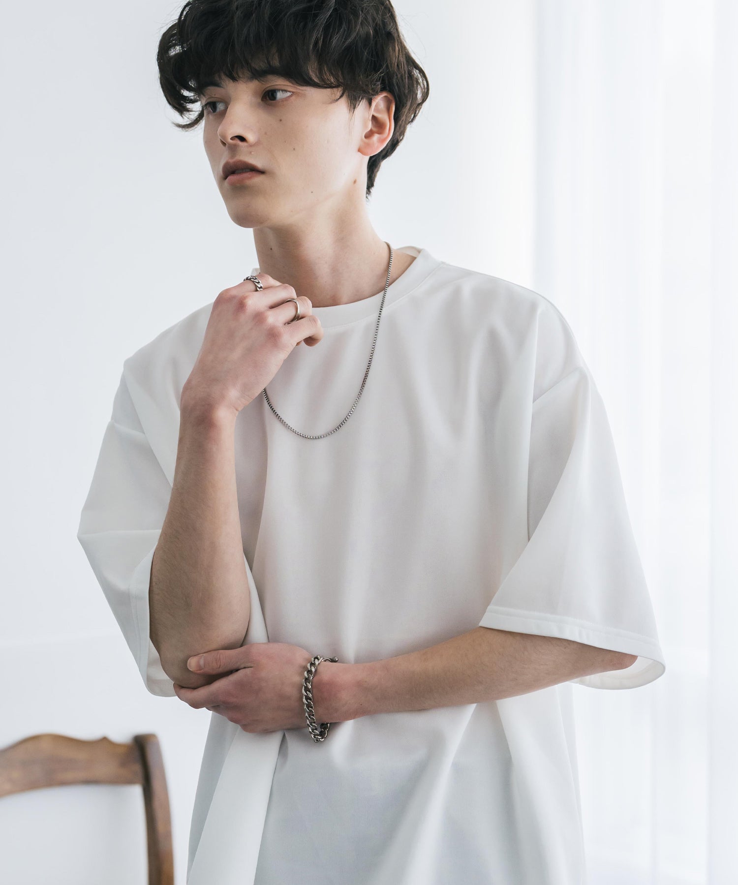 接触冷感 オーバーサイズサイドスリットダンボール半袖クルーネックTシャツ
