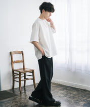 接触冷感 オーバーサイズサイドスリットダンボール半袖クルーネックTシャツ