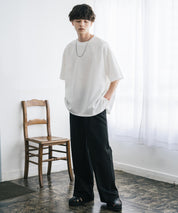 接触冷感 オーバーサイズサイドスリットダンボール半袖クルーネックTシャツ