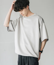 接触冷感 オーバーサイズダンボール裾ドローコード半袖クルーネックTシャツ
