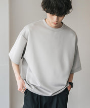接触冷感 オーバーサイズダンボール裾ドローコード半袖クルーネックTシャツ