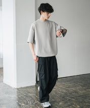 接触冷感 オーバーサイズダンボール裾ドローコード半袖クルーネックTシャツ