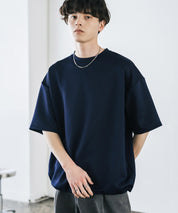接触冷感 オーバーサイズダンボール裾ドローコード半袖クルーネックTシャツ