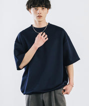 接触冷感 オーバーサイズダンボール裾ドローコード半袖クルーネックTシャツ