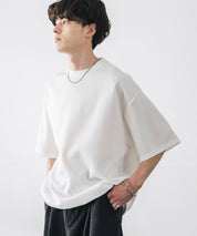 接触冷感 オーバーサイズダンボール裾ドローコード半袖クルーネックTシャツ