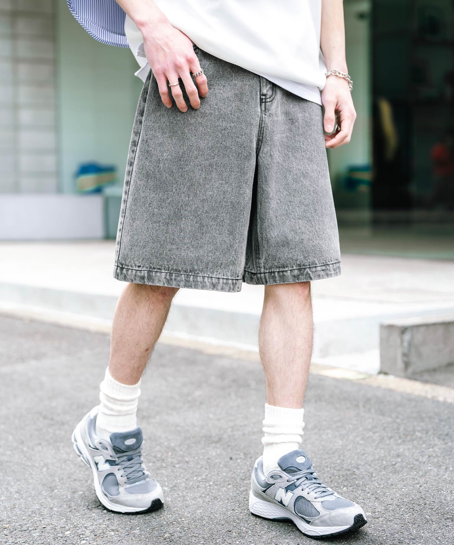 オーバーダイ ワイドデニムショートパンツ