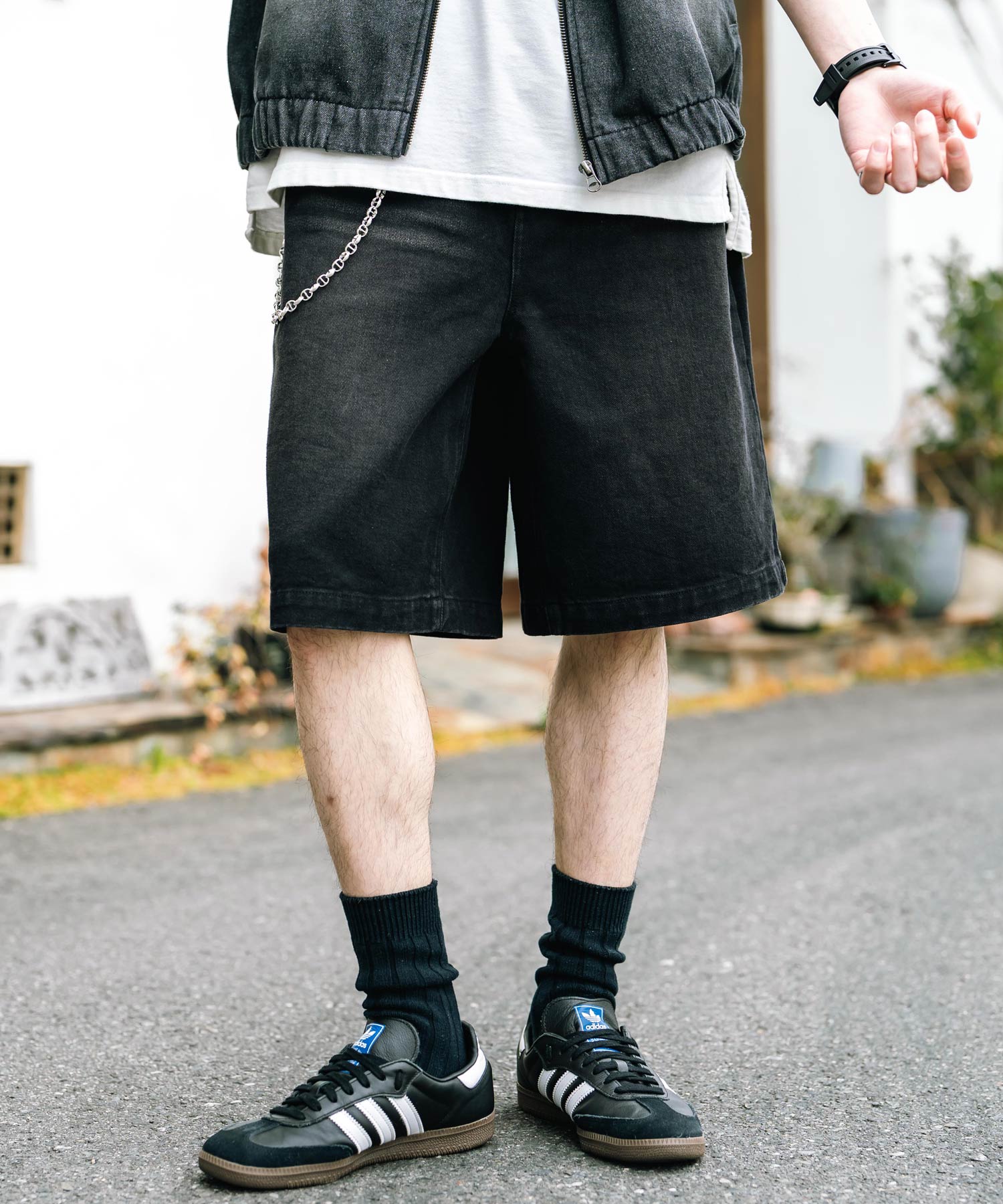 オーバーダイ ワイドデニムショートパンツ