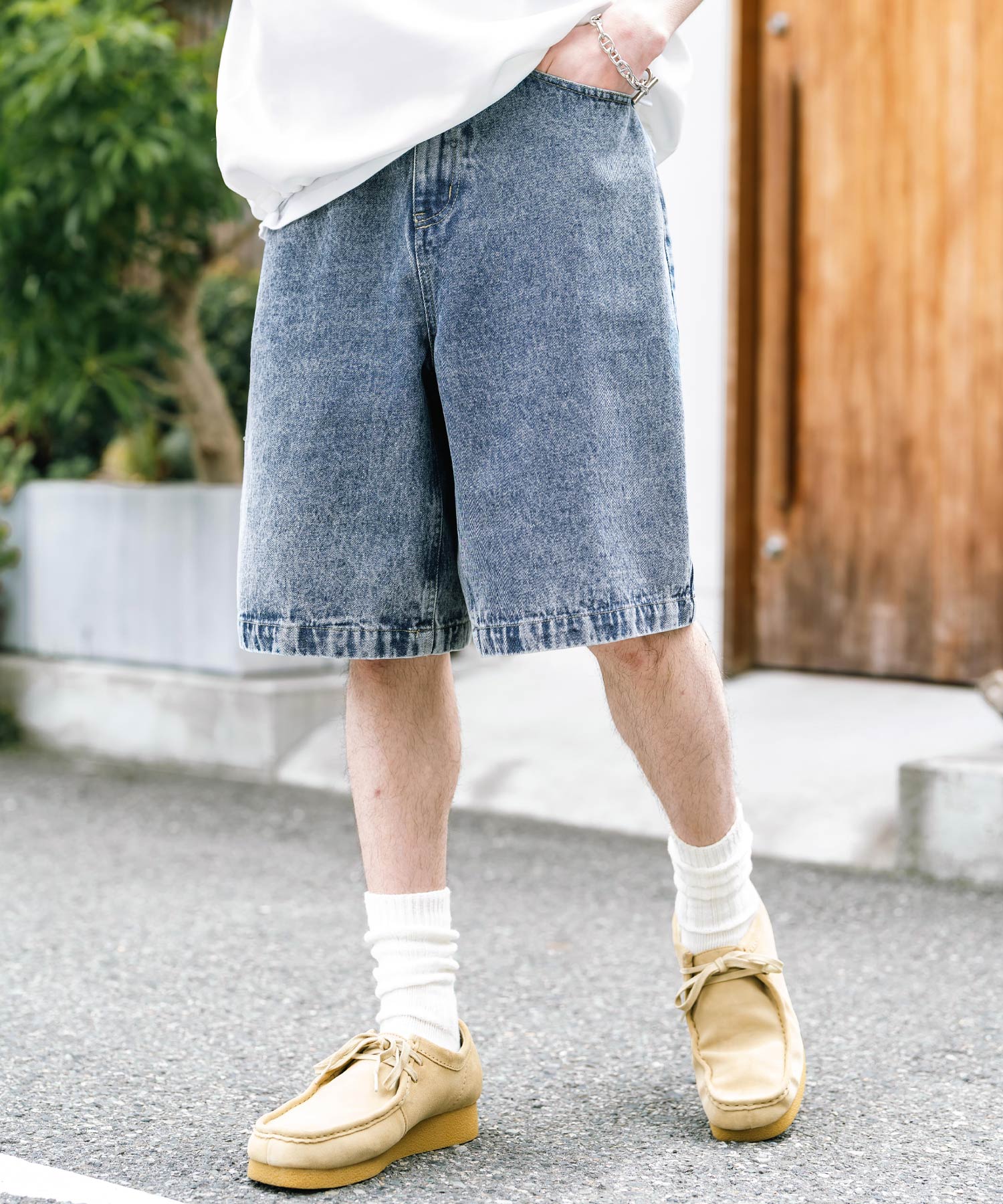 オーバーダイ ワイドデニムショートパンツ