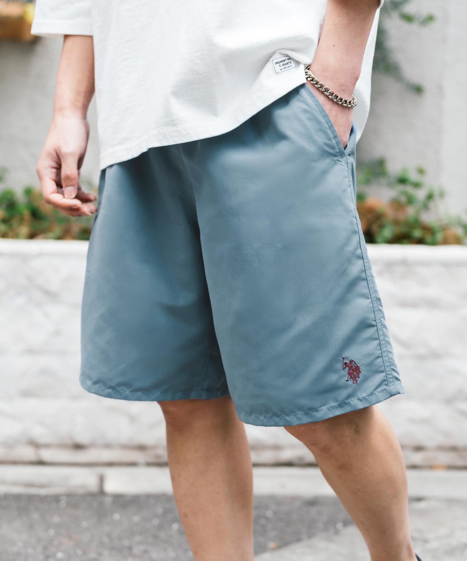 新色追加 U.S. POLO ASSN. ユーエスポロアッスン 水陸両用 別注コラボ接触冷感ワンポイントロゴ刺繍イージーショートパンツ 14320