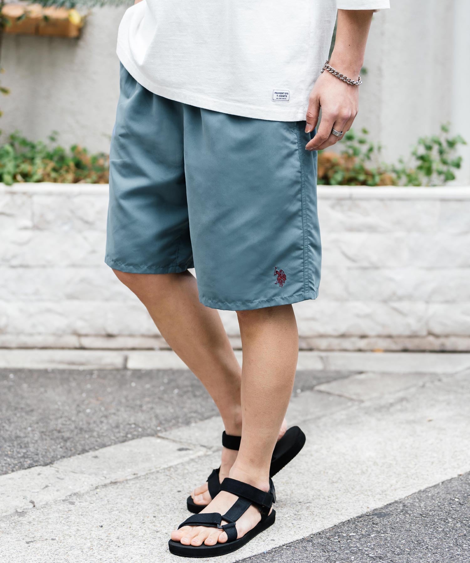 新色追加 U.S. POLO ASSN. ユーエスポロアッスン 水陸両用 別注コラボ接触冷感ワンポイントロゴ刺繍イージーショートパンツ 14320