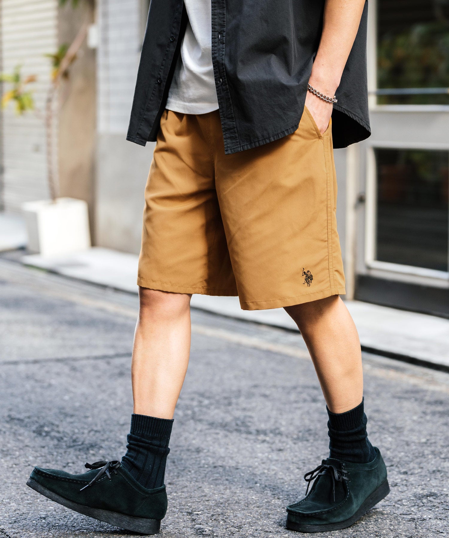 新色追加 U.S. POLO ASSN. ユーエスポロアッスン 水陸両用 別注コラボ接触冷感ワンポイントロゴ刺繍イージーショートパンツ 14320