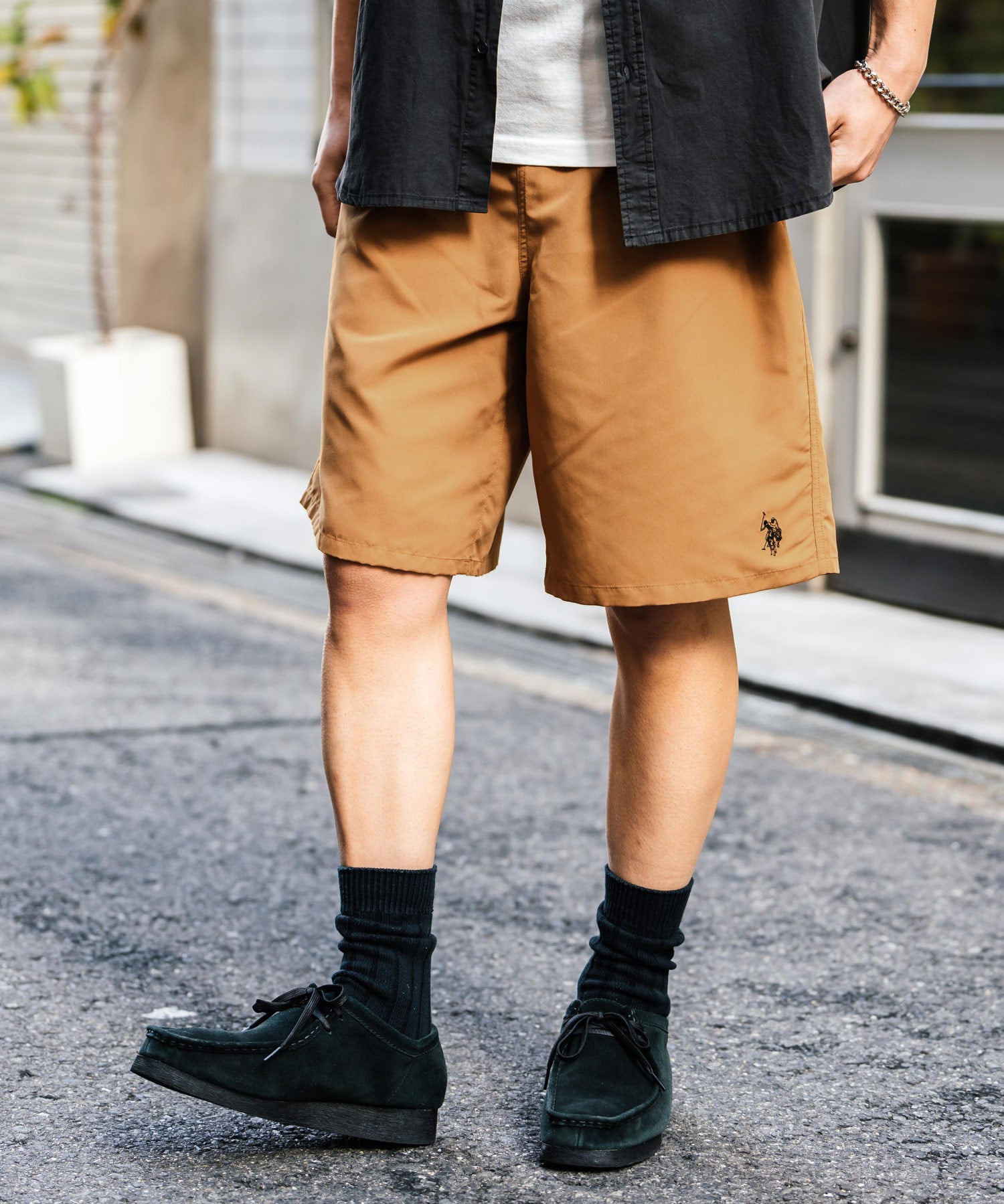 新色追加 U.S. POLO ASSN. ユーエスポロアッスン 水陸両用 別注コラボ接触冷感ワンポイントロゴ刺繍イージーショートパンツ 14320