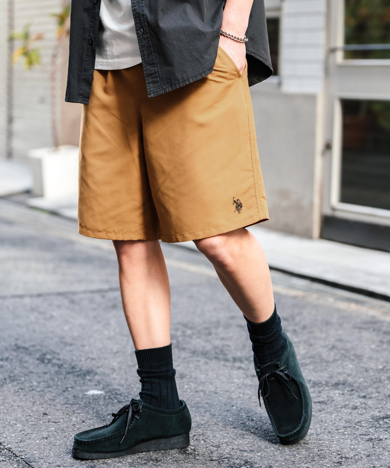 新色追加 U.S. POLO ASSN. ユーエスポロアッスン 水陸両用 別注コラボ接触冷感ワンポイントロゴ刺繍イージーショートパンツ 14320