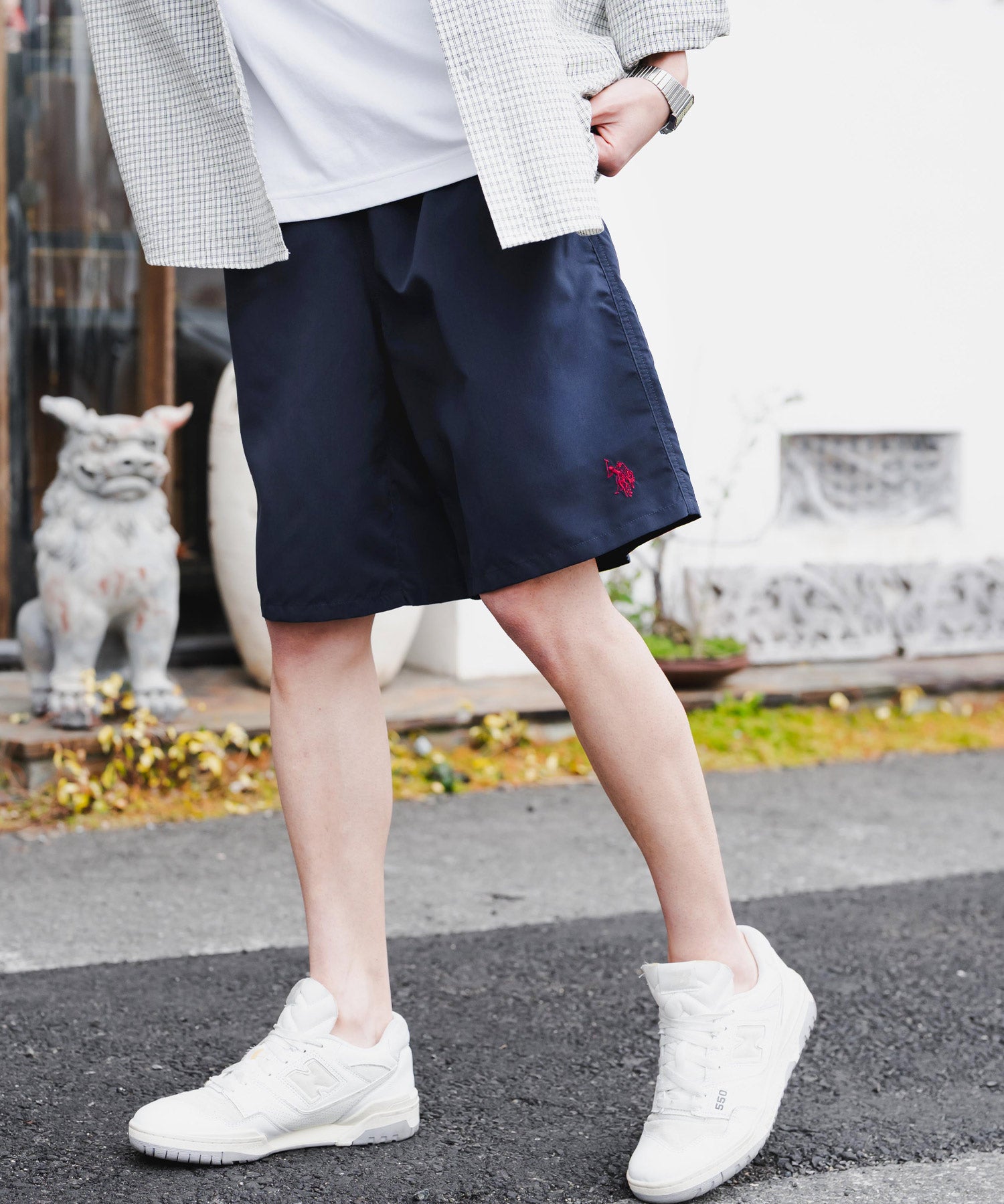 新色追加 U.S. POLO ASSN. ユーエスポロアッスン 水陸両用 別注コラボ接触冷感ワンポイントロゴ刺繍イージーショートパンツ 14320