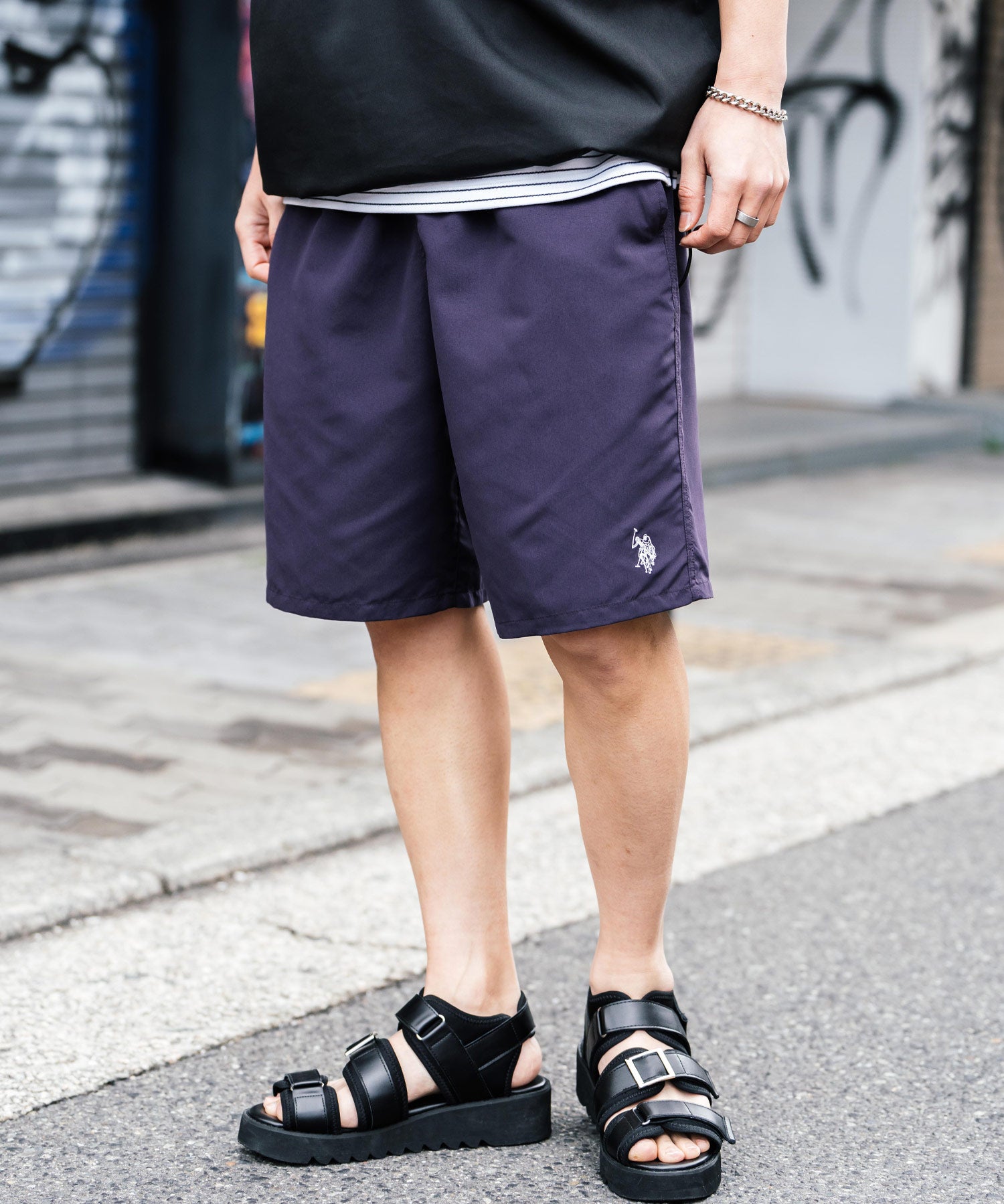 新色追加 U.S. POLO ASSN. ユーエスポロアッスン 水陸両用 別注コラボ接触冷感ワンポイントロゴ刺繍イージーショートパンツ 14320