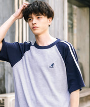 KANGOL カンゴール 別注コラボ オーバーサイズ袖ラインワッフルワンポイントロゴ刺繍ラグラン半袖Tシャツ