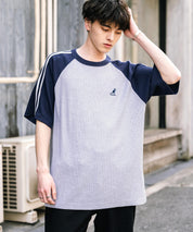 KANGOL カンゴール 別注コラボ オーバーサイズ袖ラインワッフルワンポイントロゴ刺繍ラグラン半袖Tシャツ