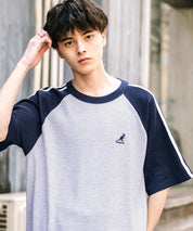 KANGOL カンゴール 別注コラボ オーバーサイズ袖ラインワッフルワンポイントロゴ刺繍ラグラン半袖Tシャツ