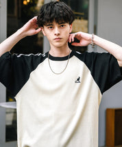 KANGOL カンゴール 別注コラボ オーバーサイズ袖ラインワッフルワンポイントロゴ刺繍ラグラン半袖Tシャツ