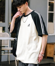 KANGOL カンゴール 別注コラボ オーバーサイズ袖ラインワッフルワンポイントロゴ刺繍ラグラン半袖Tシャツ