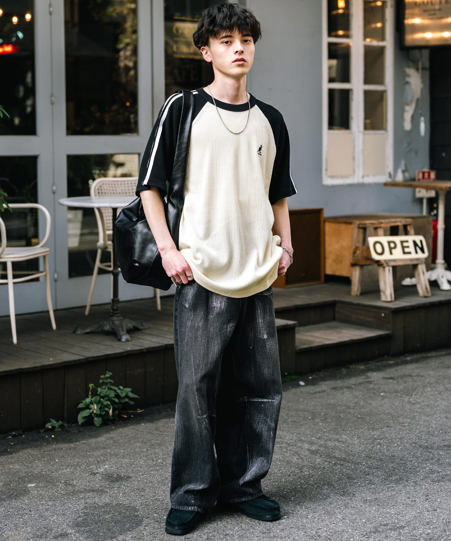 KANGOL カンゴール 別注コラボ オーバーサイズ袖ラインワッフルワンポイントロゴ刺繍ラグラン半袖Tシャツ