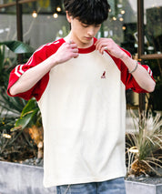 KANGOL カンゴール 別注コラボ オーバーサイズ袖ラインワッフルワンポイントロゴ刺繍ラグラン半袖Tシャツ