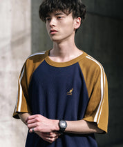 KANGOL カンゴール 別注コラボ オーバーサイズ袖ラインワッフルワンポイントロゴ刺繍ラグラン半袖Tシャツ