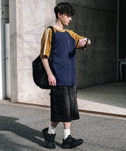 KANGOL カンゴール 別注コラボ オーバーサイズ袖ラインワッフルワンポイントロゴ刺繍ラグラン半袖Tシャツ