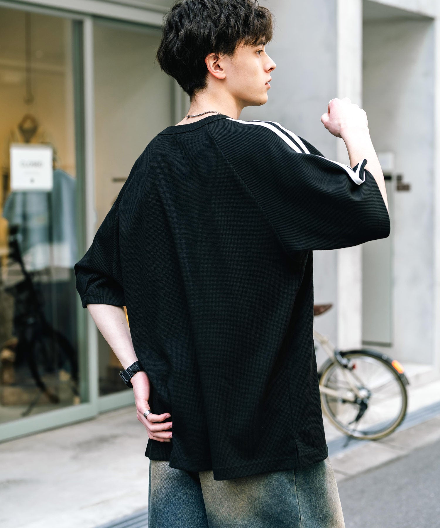 KANGOL カンゴール 別注コラボ オーバーサイズ袖ラインワッフルワンポイントロゴ刺繍ラグラン半袖Tシャツ