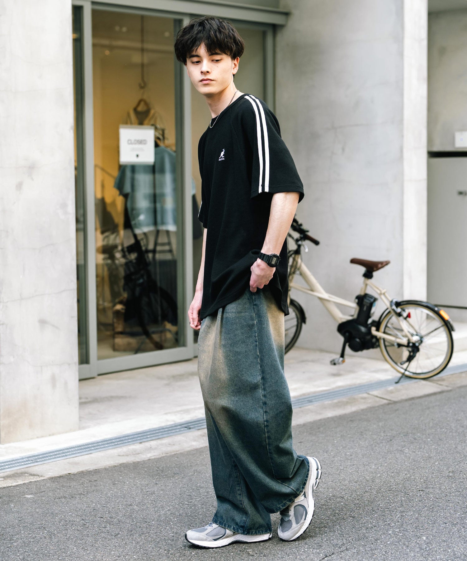 KANGOL カンゴール 別注コラボ オーバーサイズ袖ラインワッフルワンポイントロゴ刺繍ラグラン半袖Tシャツ