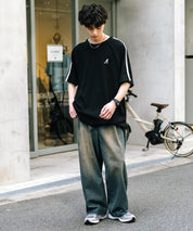 KANGOL カンゴール 別注コラボ オーバーサイズ袖ラインワッフルワンポイントロゴ刺繍ラグラン半袖Tシャツ