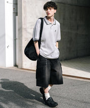 KANGOL カンゴール 別注コラボ オーバーサイズワッフルダブルラインワンポイントロゴ刺繍半袖ポロシャツ