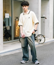 KANGOL カンゴール 別注コラボ オーバーサイズワッフルダブルラインワンポイントロゴ刺繍半袖ポロシャツ